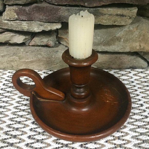 VTG Wood Chamberstick Candle Holder Boho